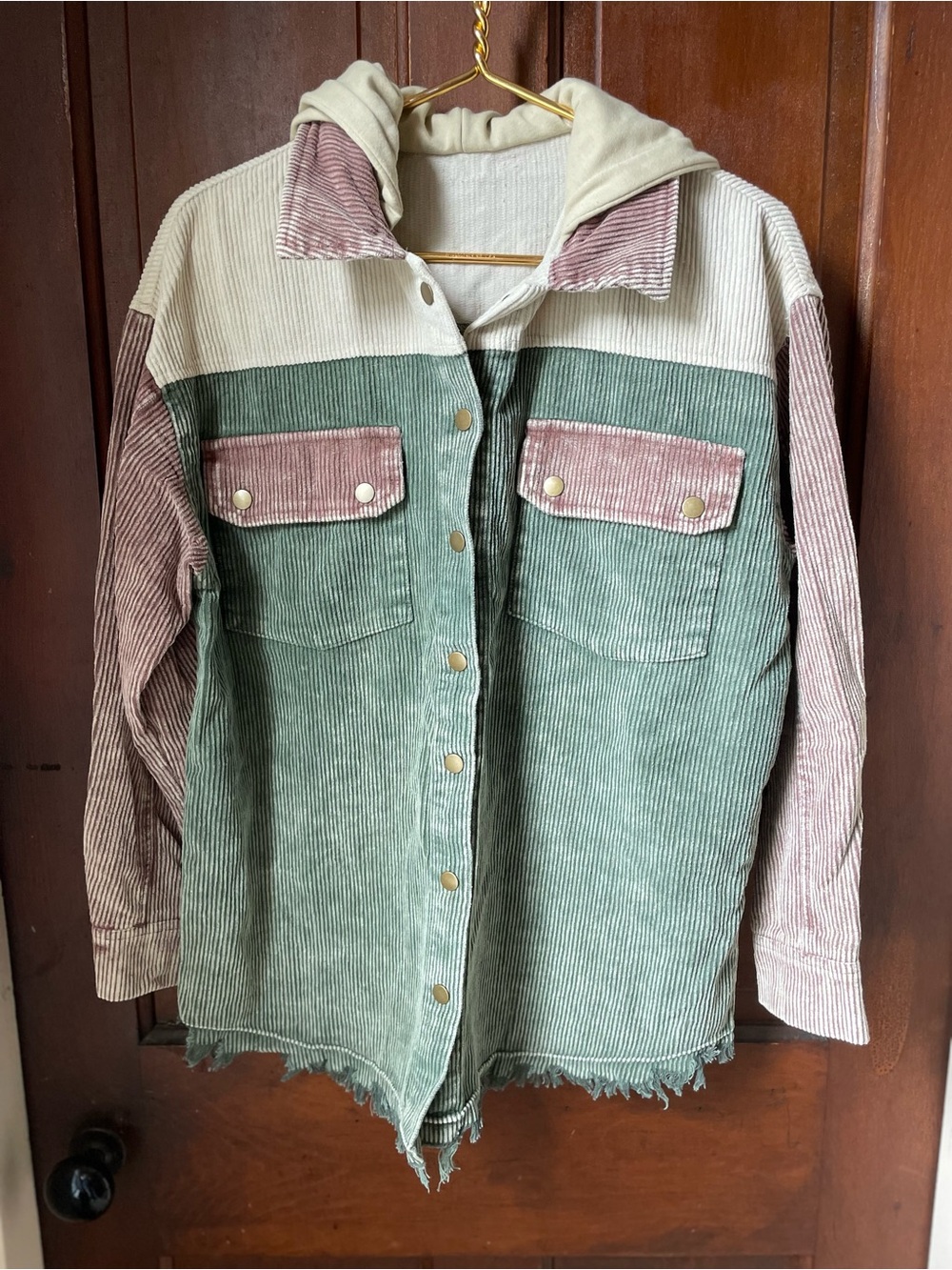 women's medium long sleeve hooded shacket